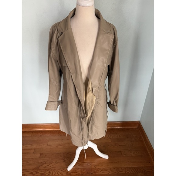 Zara Faux Leather Wrap Dress Jacket Brit Pop Raincoat Peacoat London Sz XXL - Picture 2 of 7